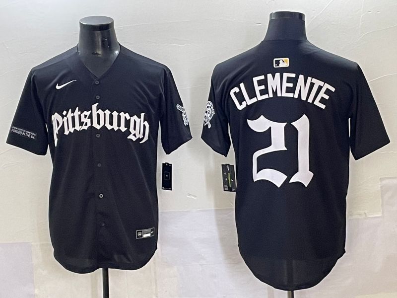 Men 2025 Pittsburgh Pirates #21 Clemente Black Five generations Joint Name Nike MLB Jersey style 14